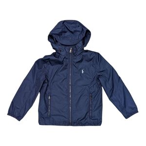 Polo Ralph Lauren Navy Blue Windbreaker Jacket Preppy Hidden Hood Boys Size 6
